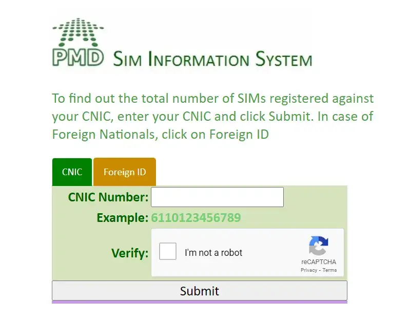 PTA sim information