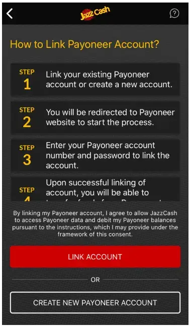 payoneer link option on jazzcash